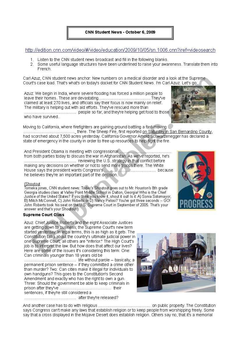 CNN Student News - ESL worksheet by leacampana Regarding Cnn Student News Worksheet