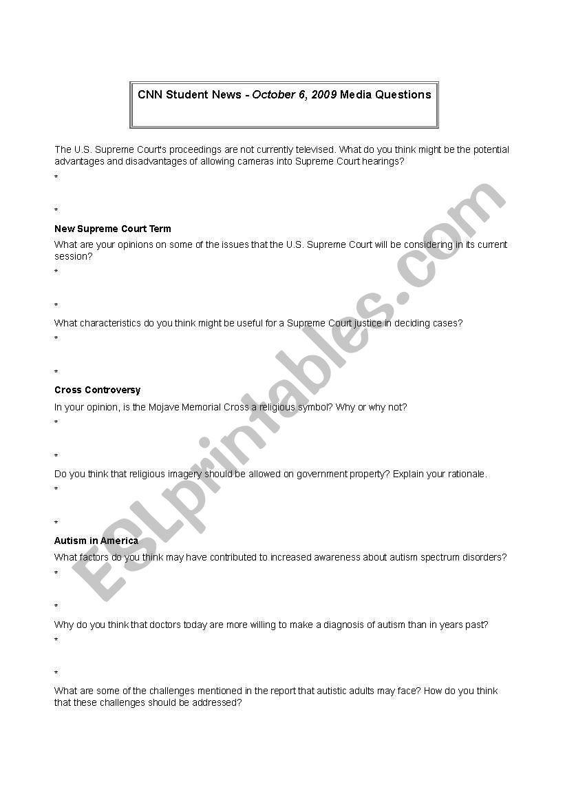 CNN Student News - ESL worksheet by leacampana Throughout Cnn Students News Worksheet