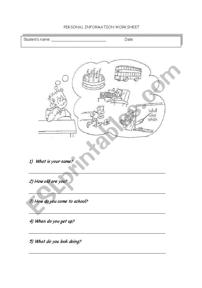 Personal Information worksheet