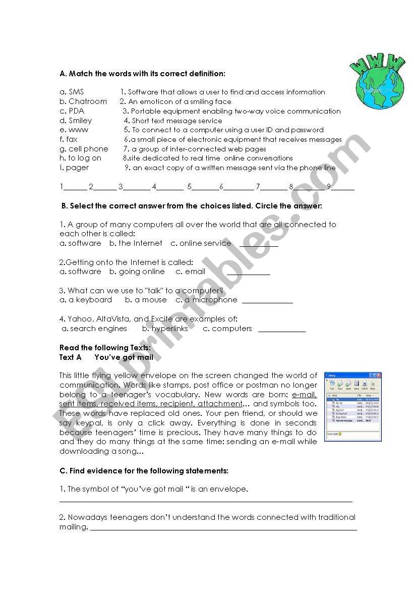 New Technologies worksheet