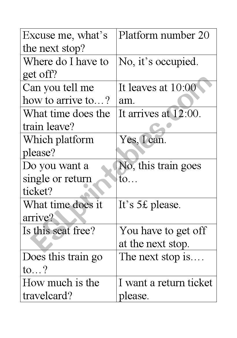 At the train station worksheet