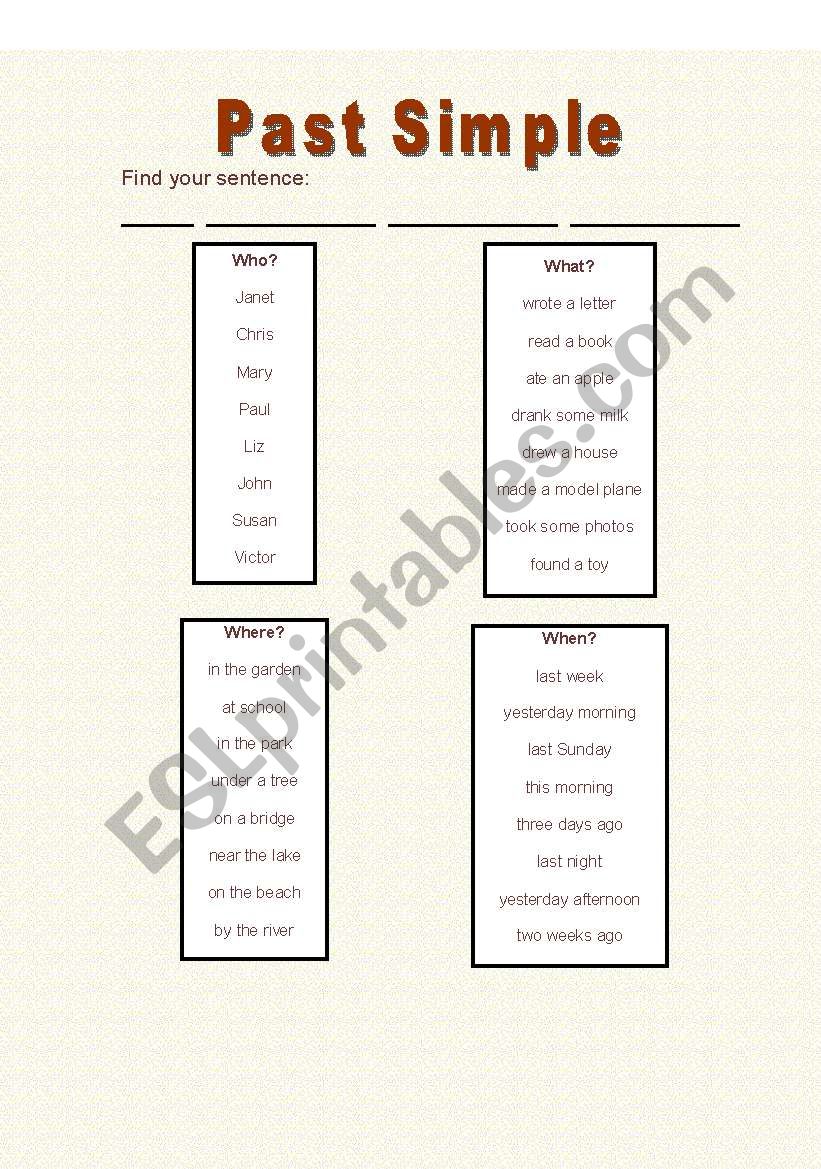 FIND YOUR SENTENCE 2 worksheet