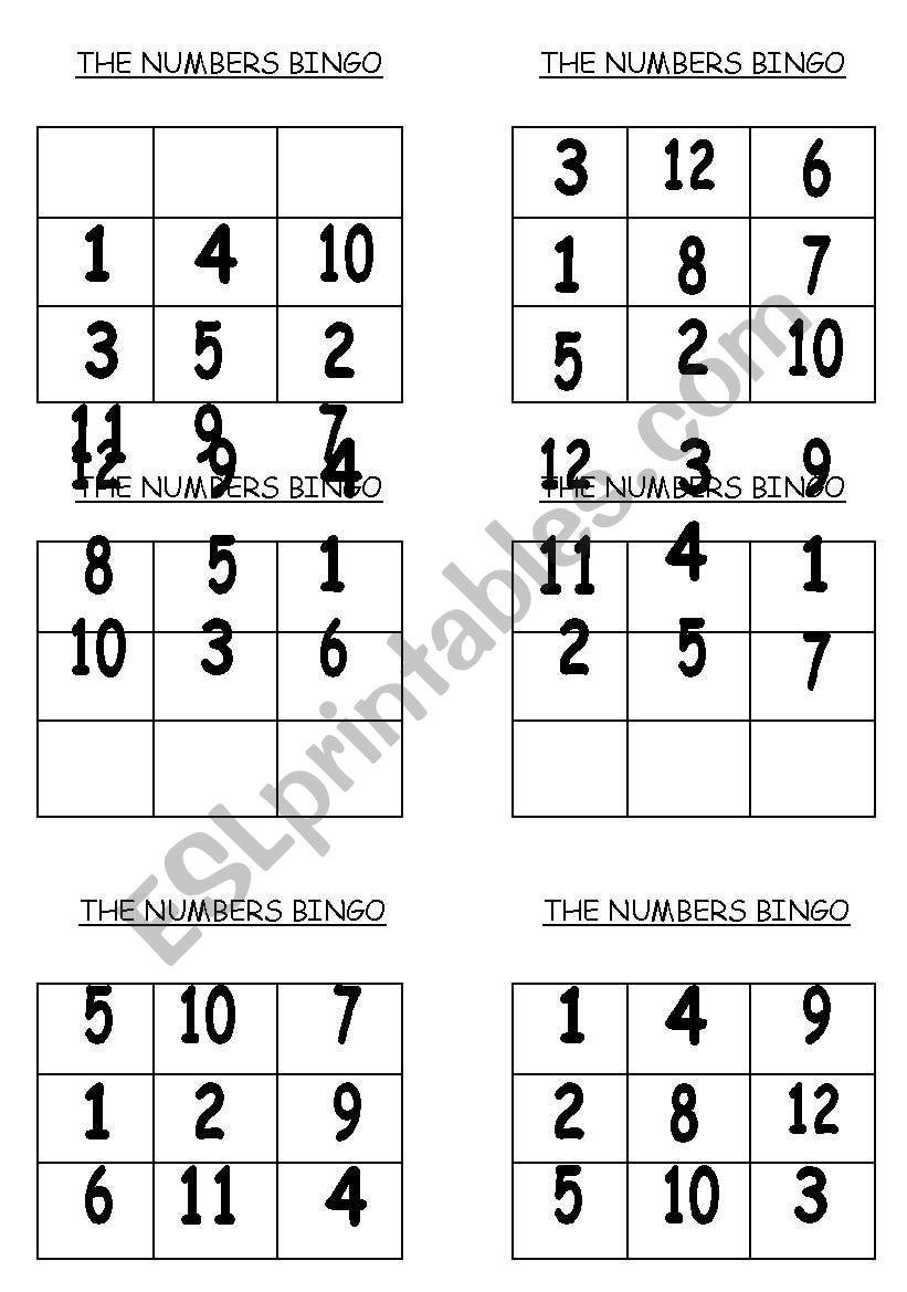 THE NUMBERS BINGO worksheet