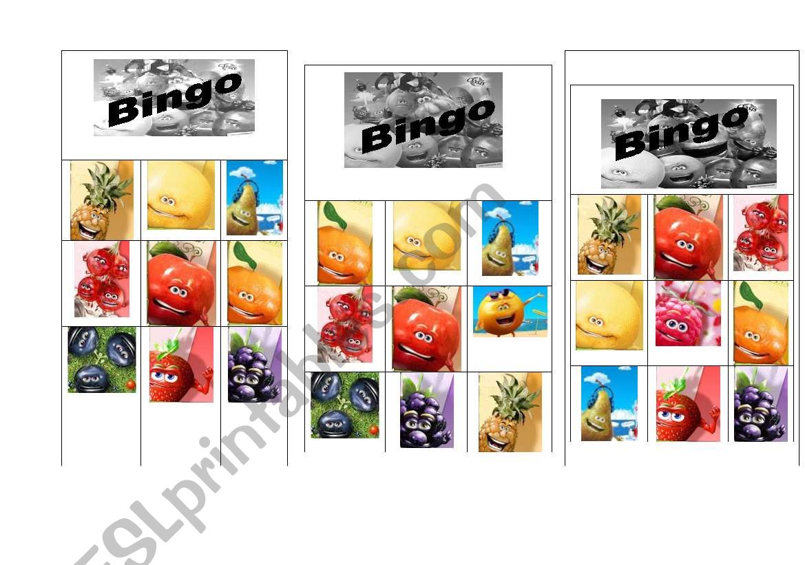 Bingo: fruit (characters from oasis ad)