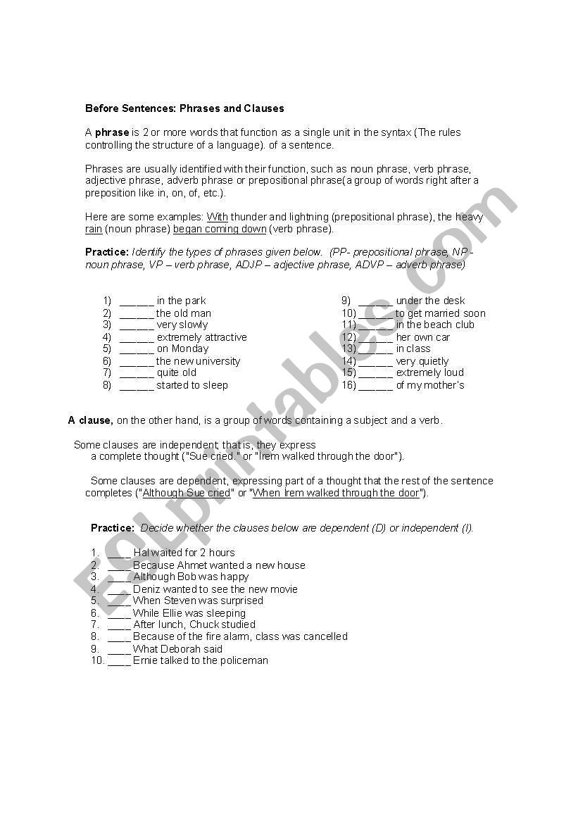 Before Sentences: Phrases and Clauses