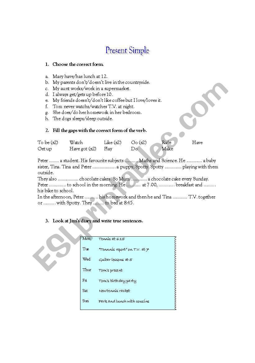 Present Simple worksheet