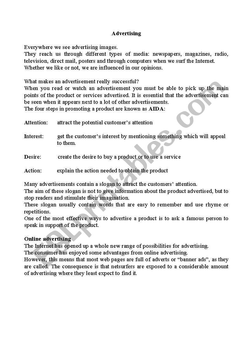 advertising worksheet
