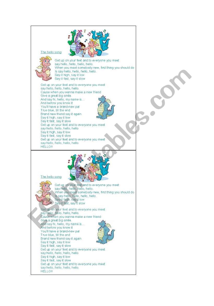 the hello song worksheet