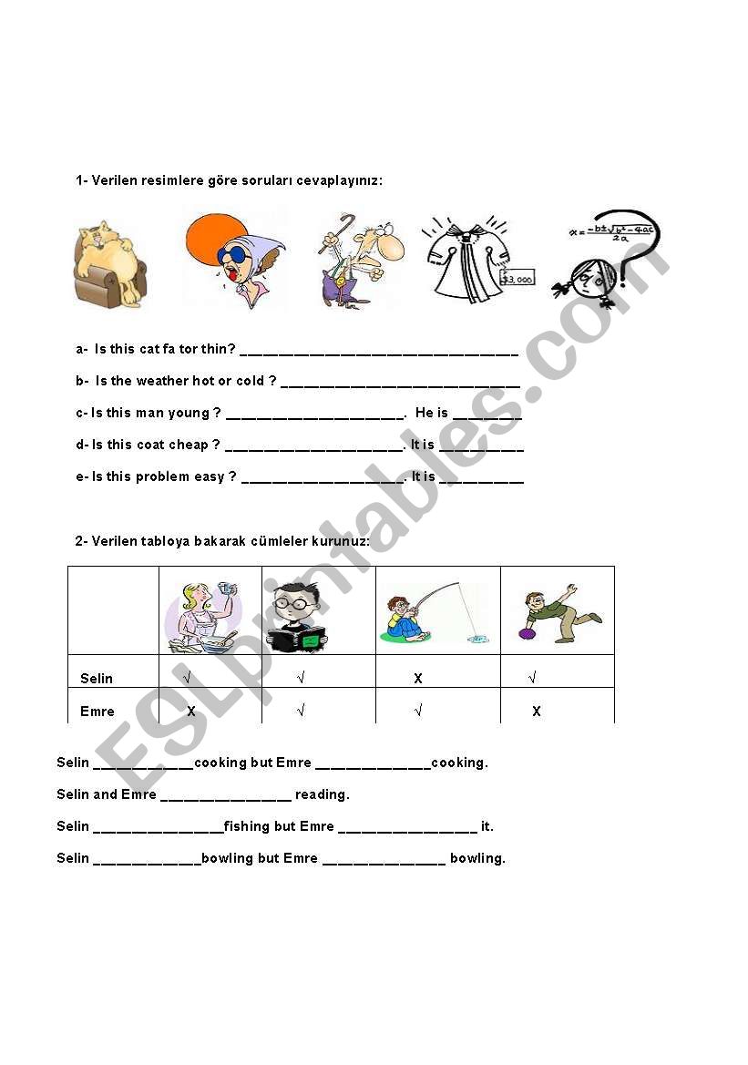 adjectives -likes -dislikes worksheet