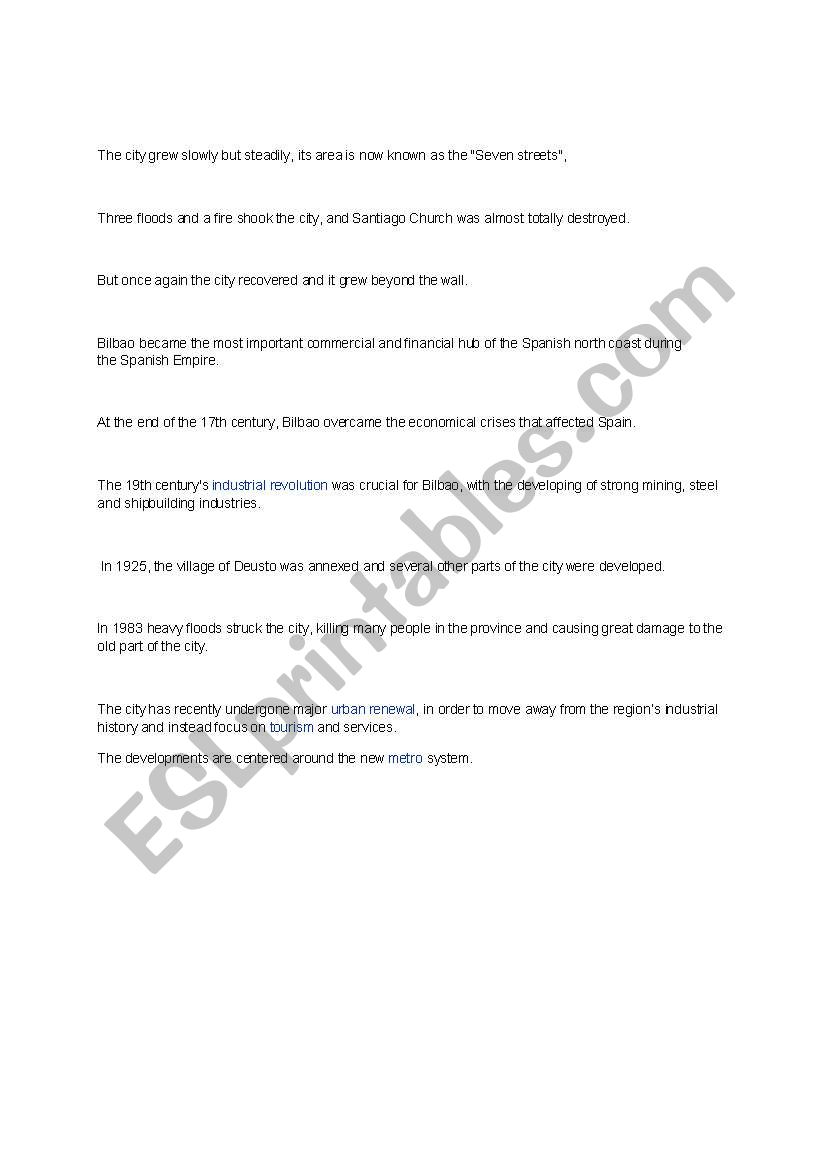 Bilboa Spain - Story order worksheet