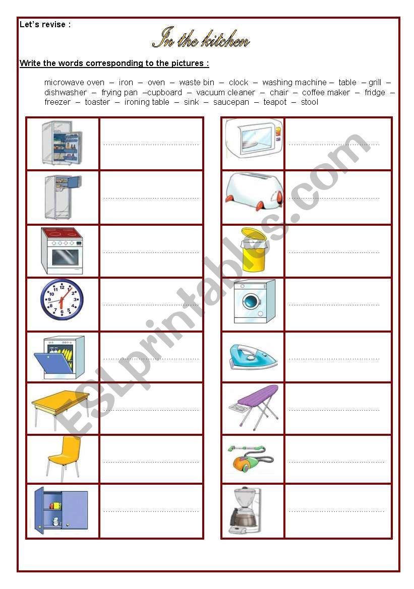 vocabulary : in the kitchen worksheet