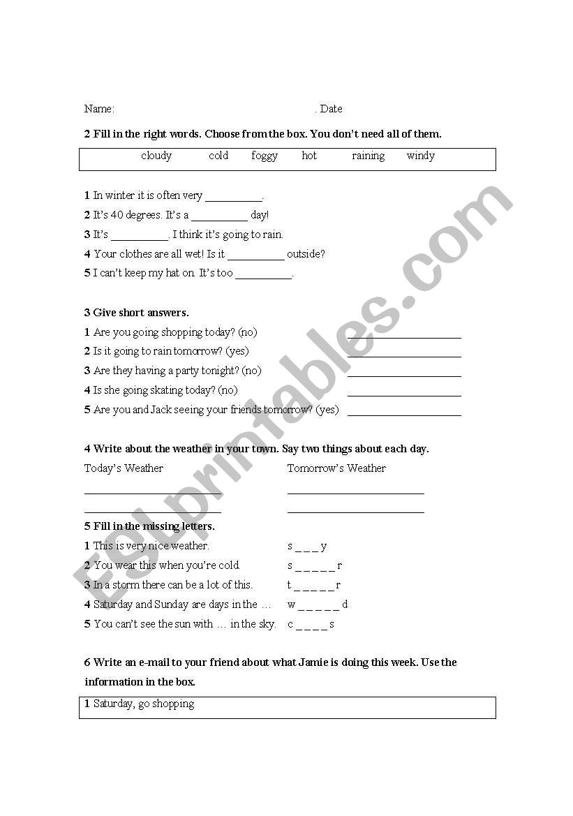 future and weather worksheet