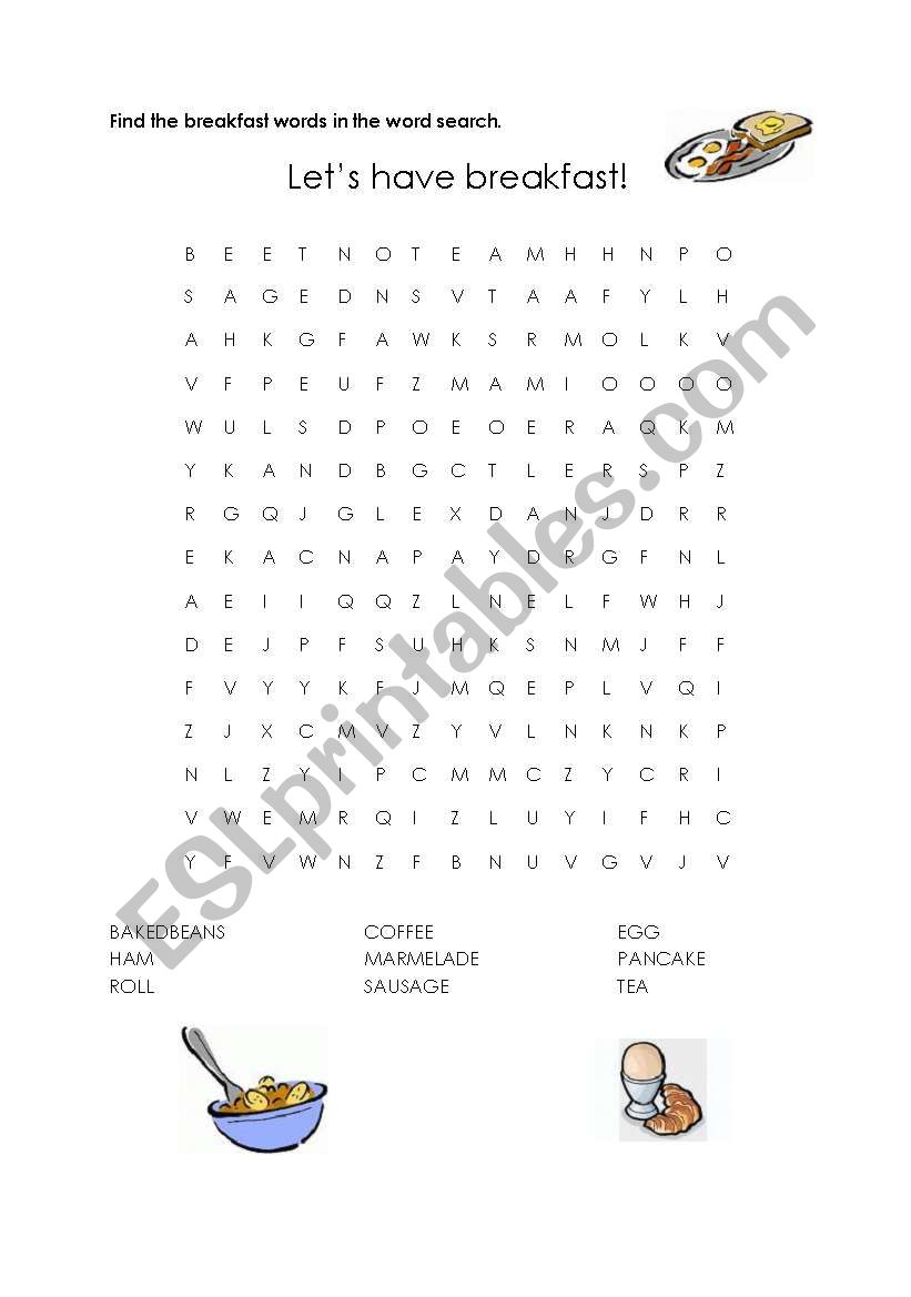 English breakfast word search worksheet