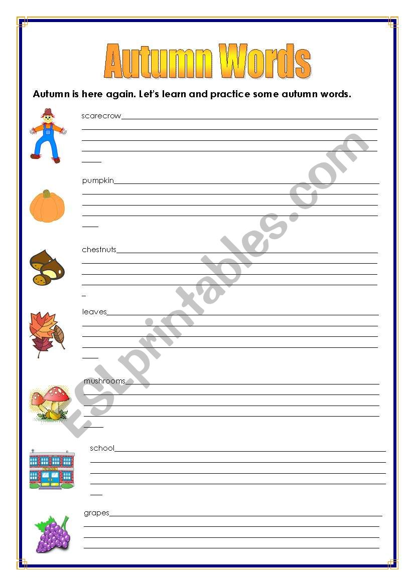 Autumn words worksheet