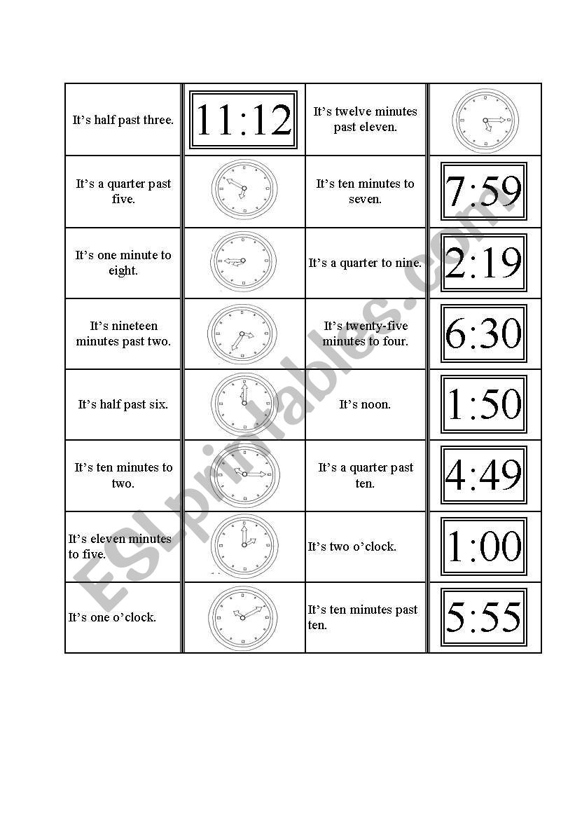 clock domino worksheet
