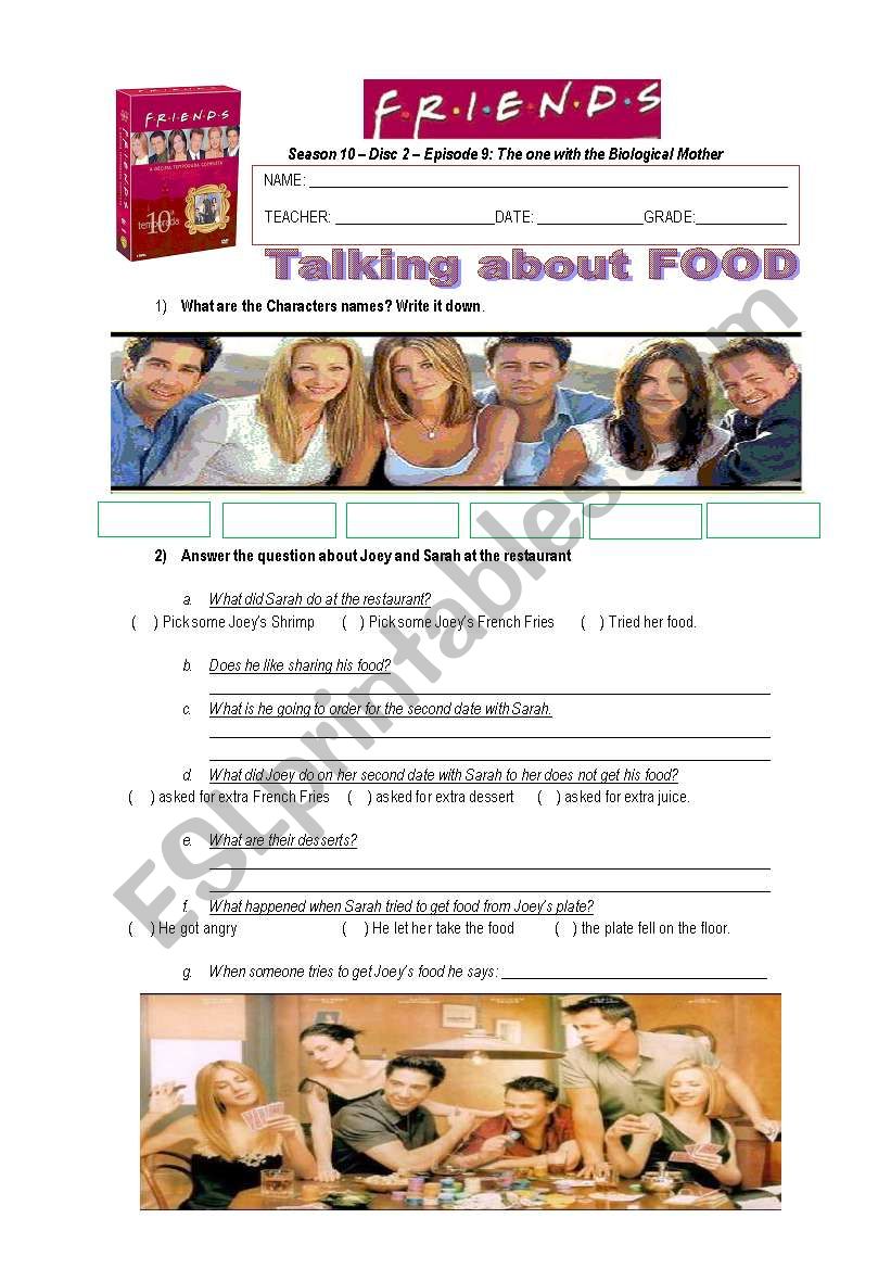 Friends - Season 10  Disc 2  Episode 9: The one with the Biological Mother (TALKING ABOUT FOOD)