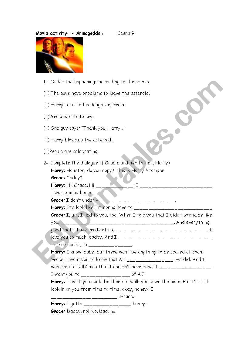 movie activity - Armageddon worksheet