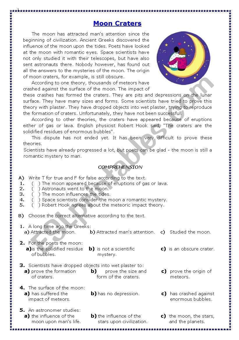 Moon Craters worksheet