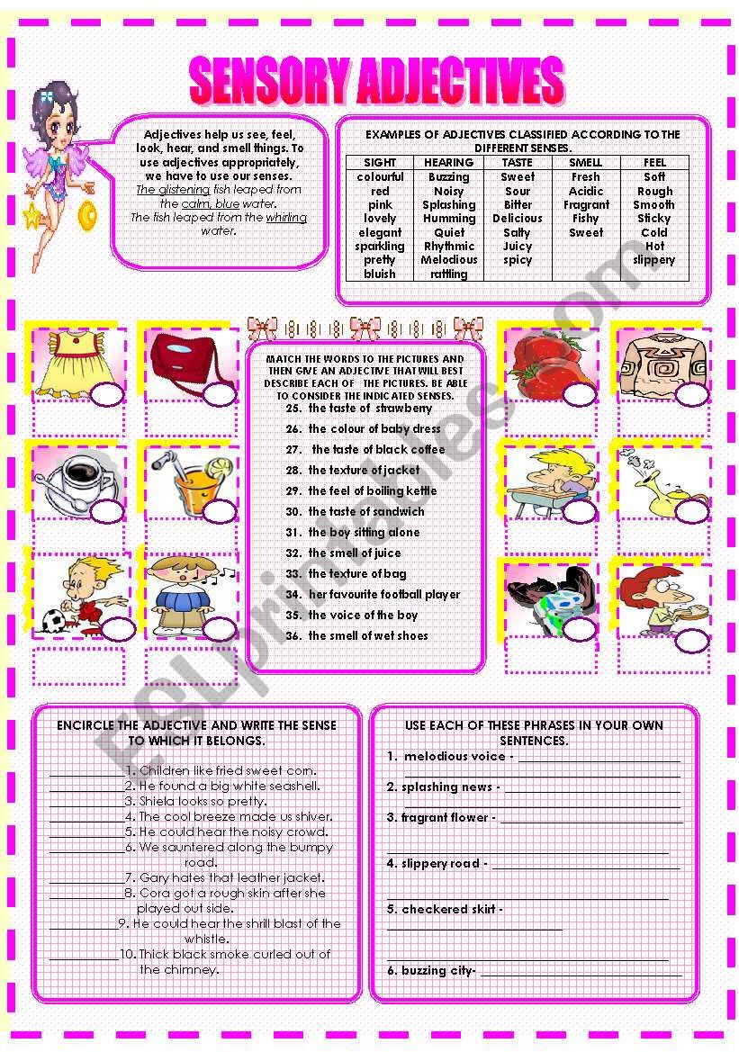 SENSORY ADJECTIVES worksheet