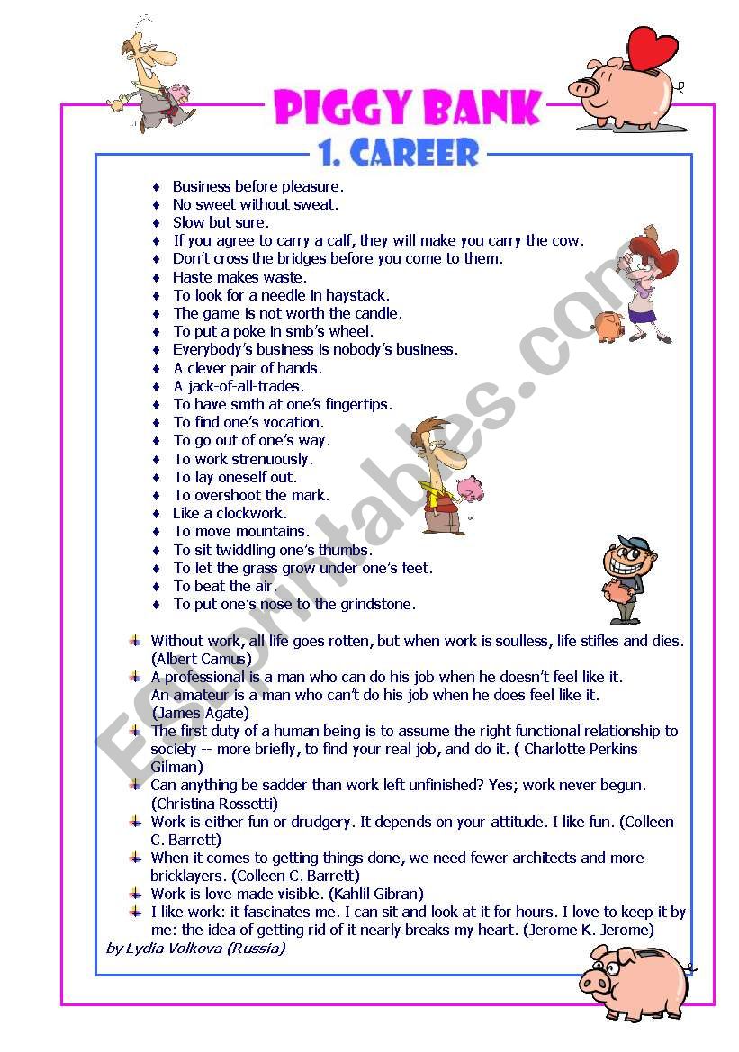 PIGGY BANK: CAREER (1) worksheet