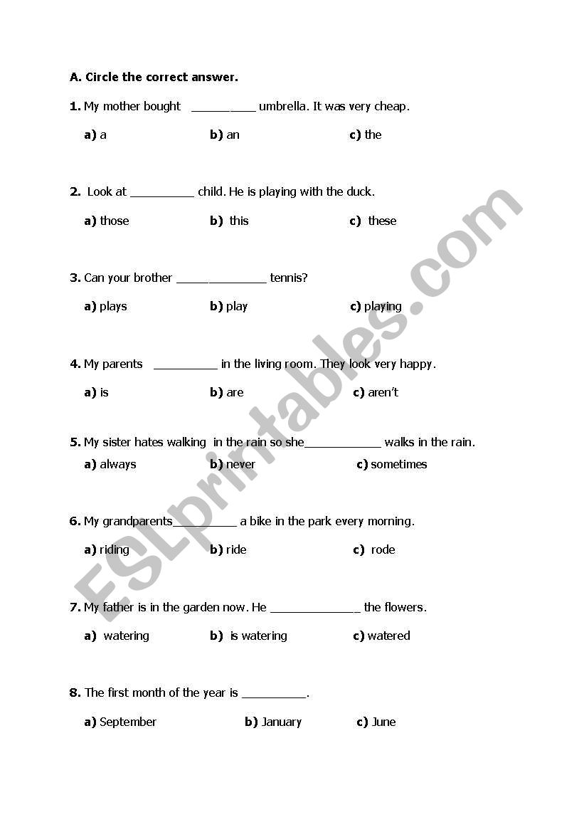 exam worksheet