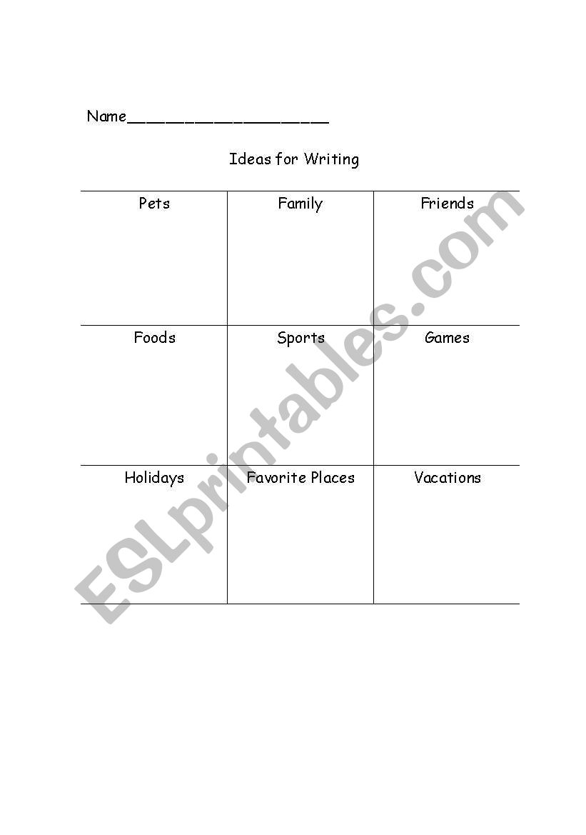 Ideas for Writing worksheet