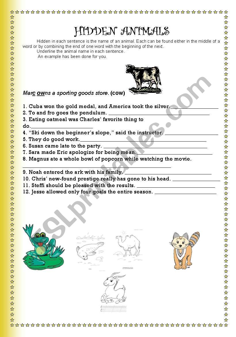 English worksheets: Hidden Animals English worksheets: Hidden Animals