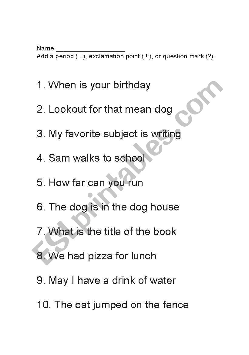 End Marks worksheet