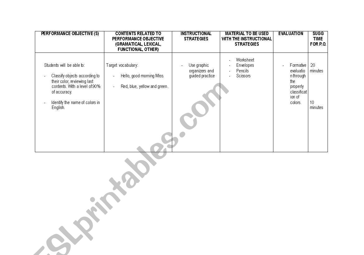 Lesson Plan worksheet