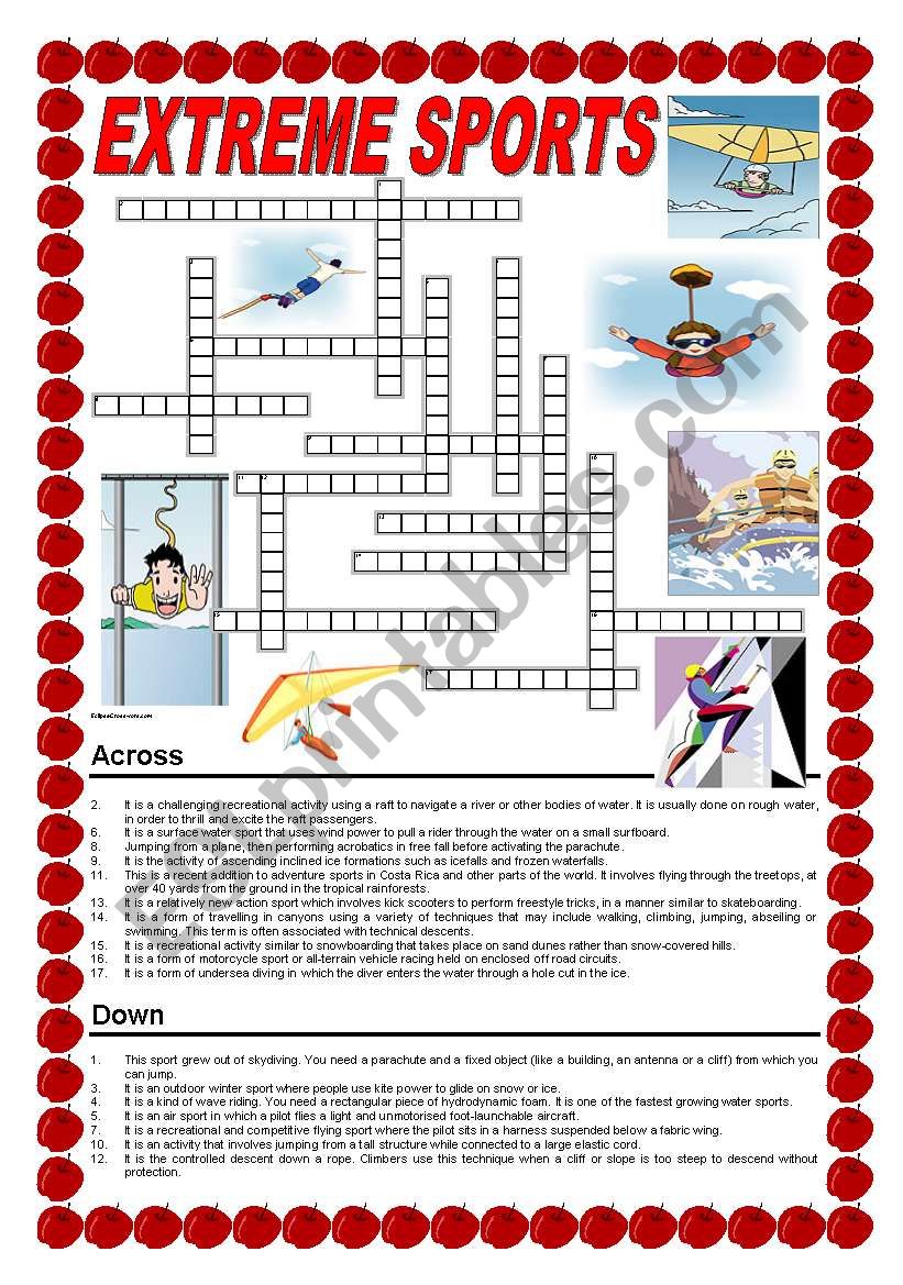 Extreme sports - crossword worksheet