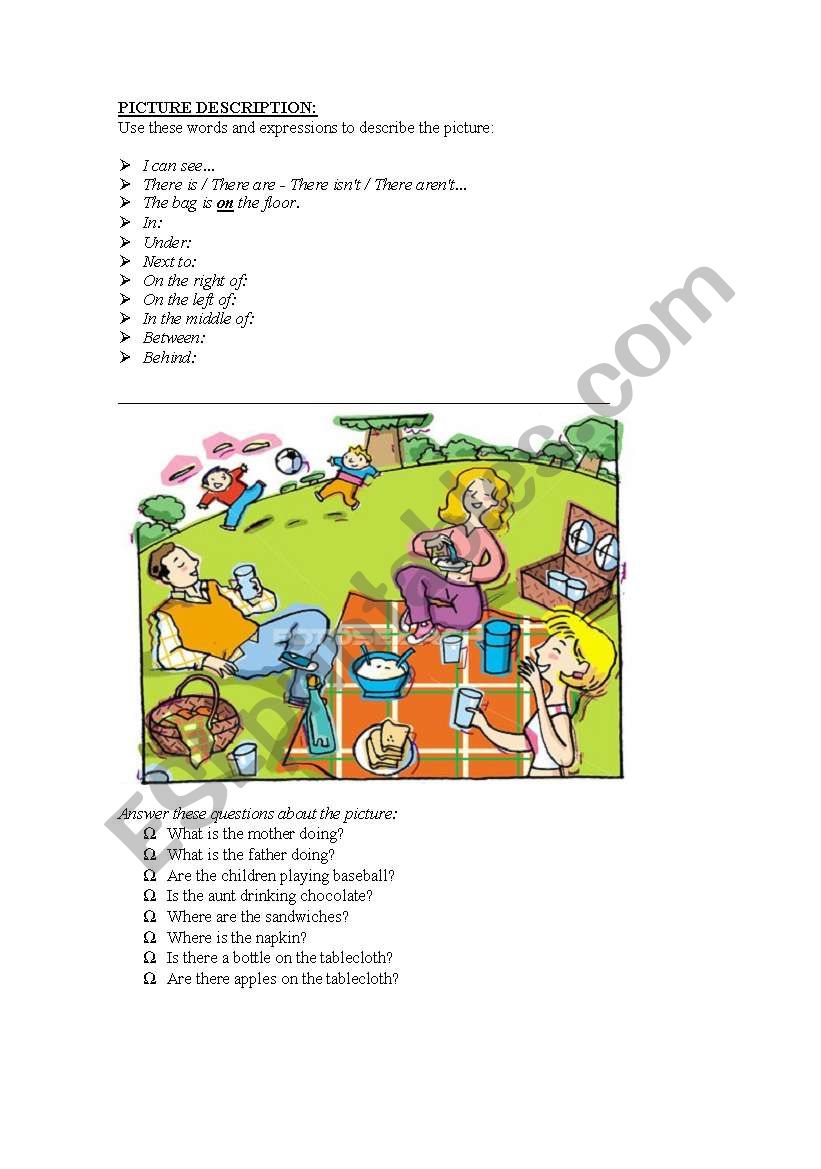 Picture description worksheet