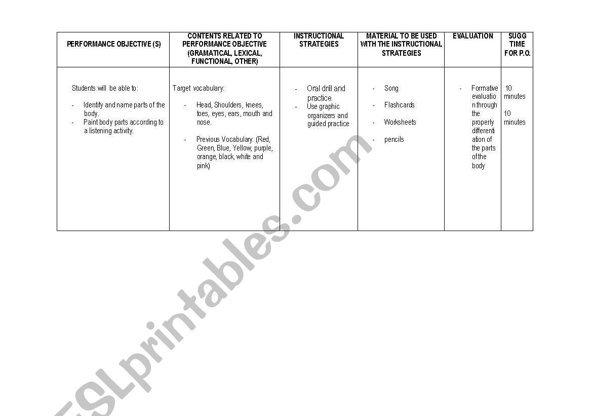 Lesson plan EFL  worksheet