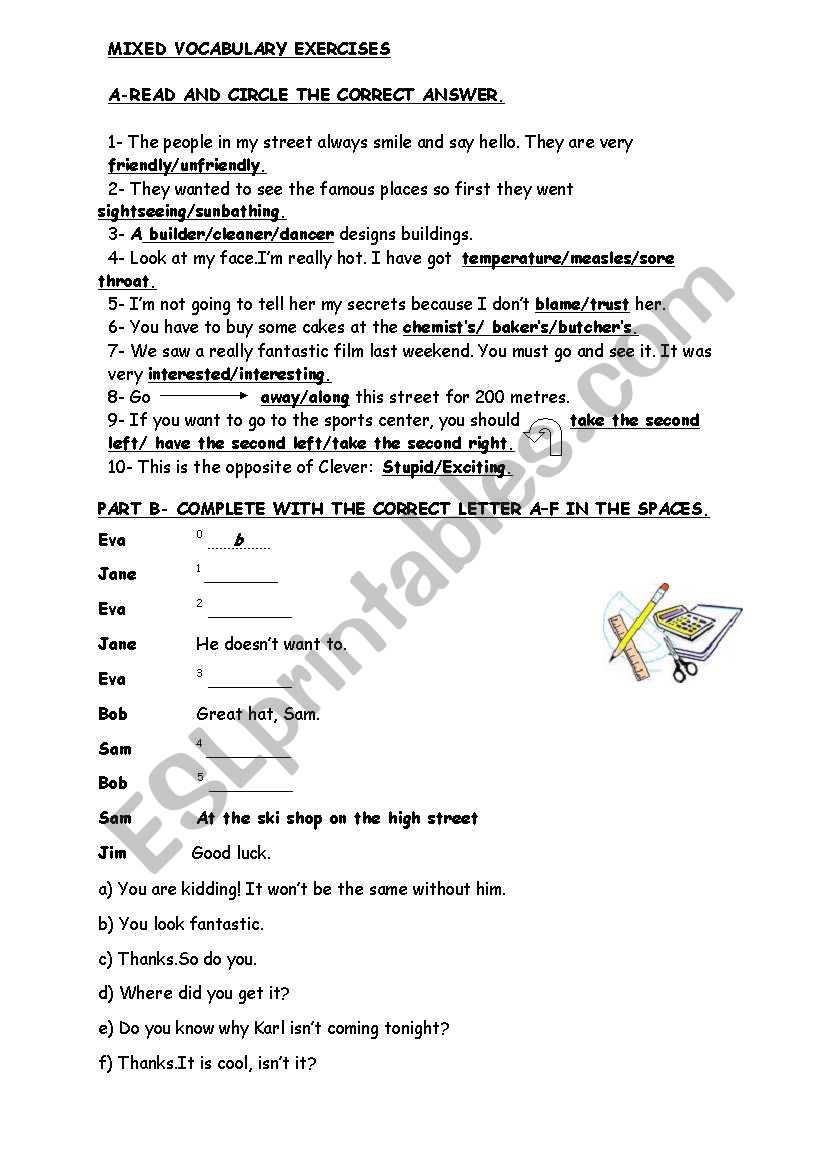 vocabulary and communication worksheet
