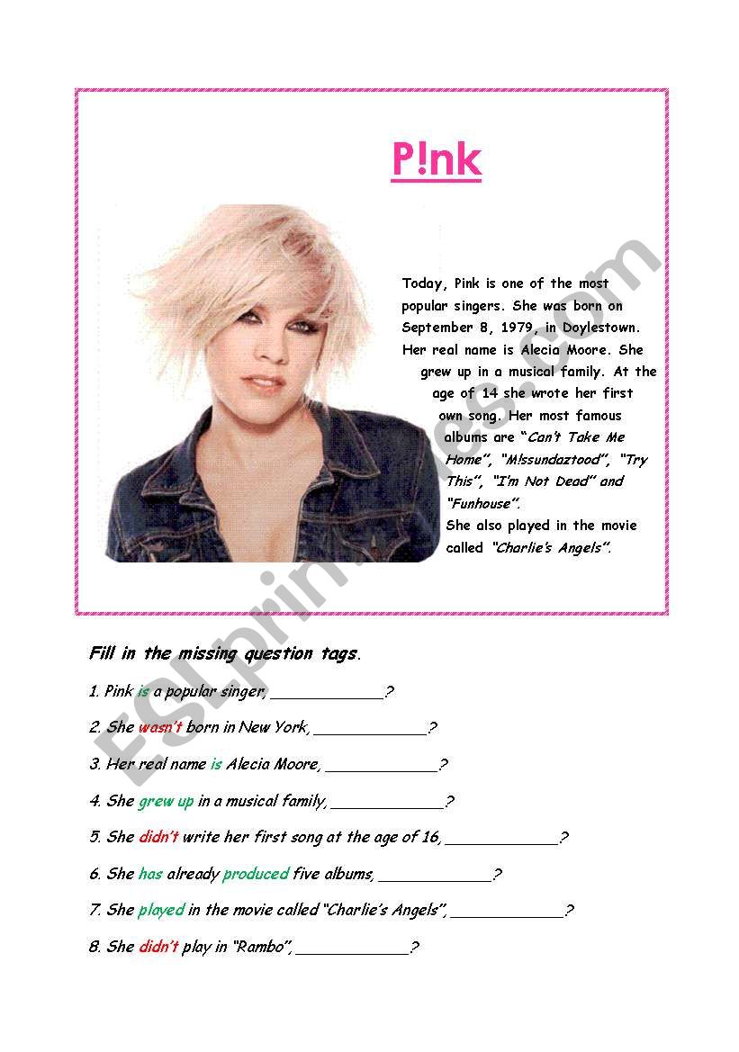 Question tags PINK worksheet