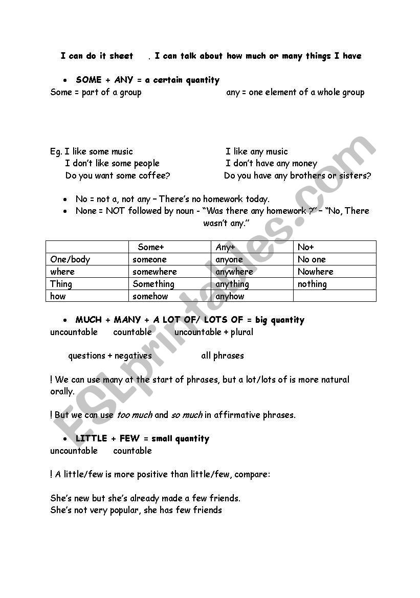 Quantifiers worksheet