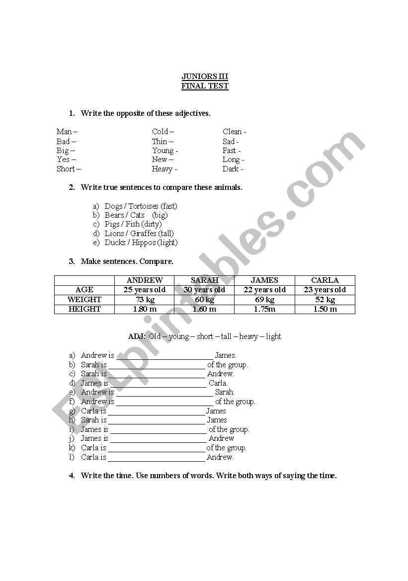 Test for Children worksheet