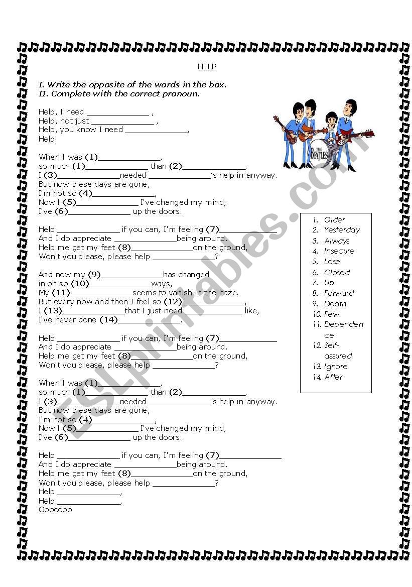 Help Lyrics worksheet