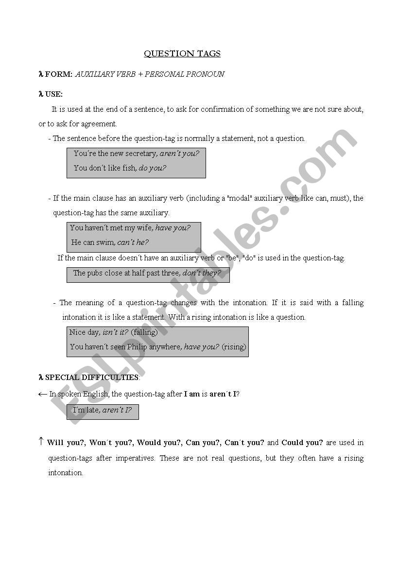 Question Tags worksheet