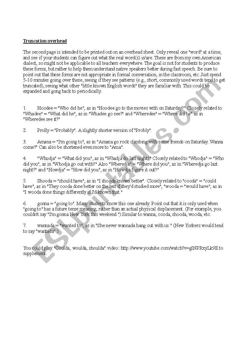 Truncation overhead worksheet