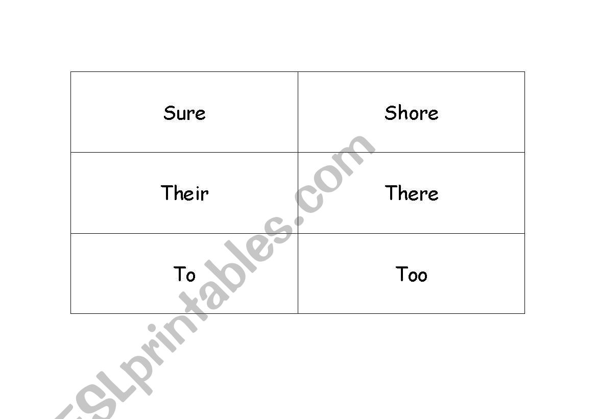 Homophones cards worksheet