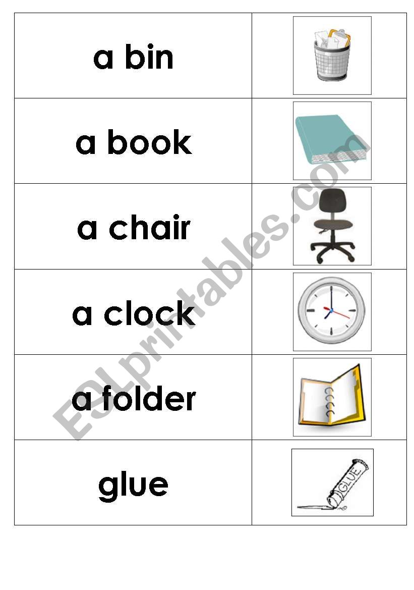 Classroom Objects vocabulary - matching or pelmanism