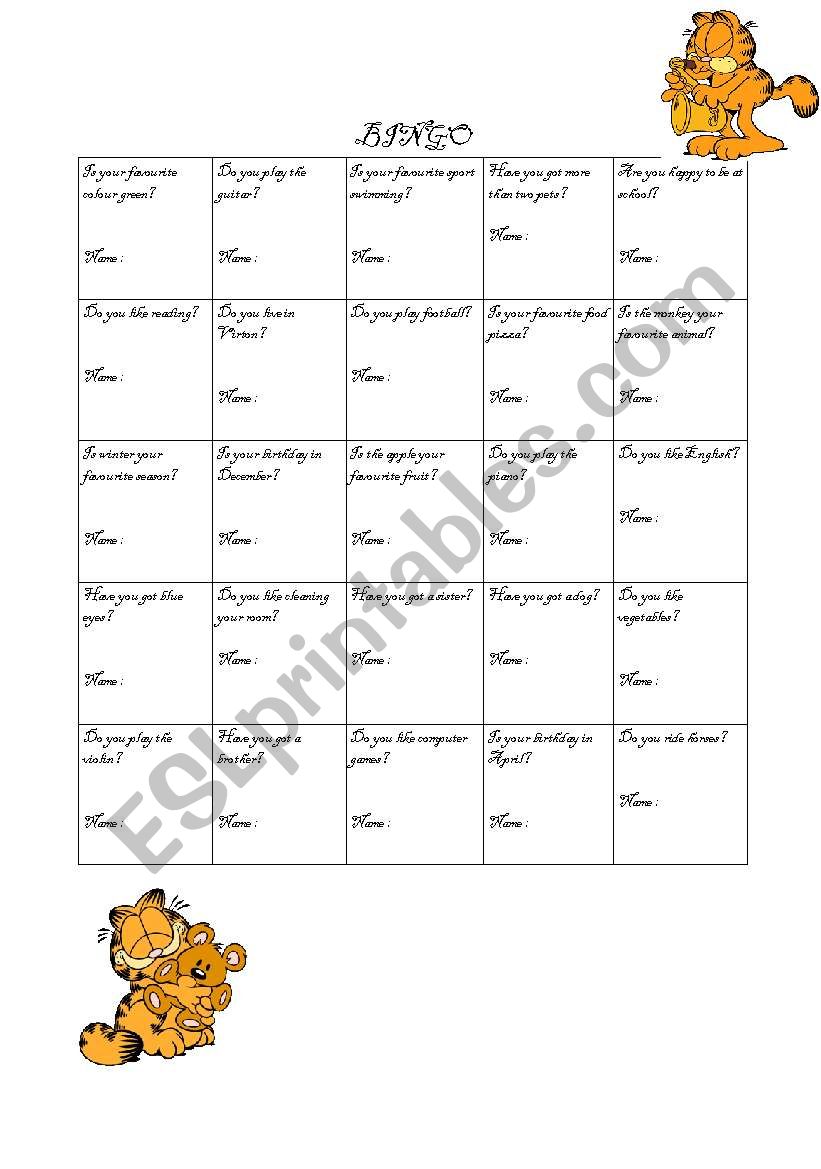 Bingo Friends worksheet