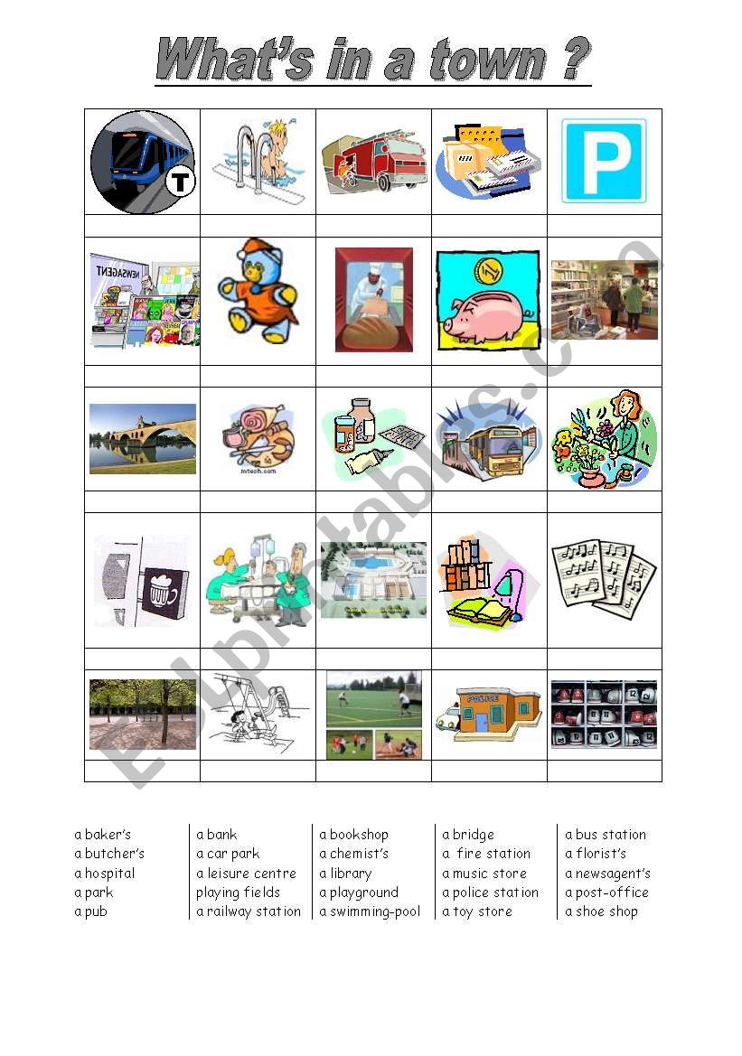 What´s in a town? - ESL worksheet by mistick