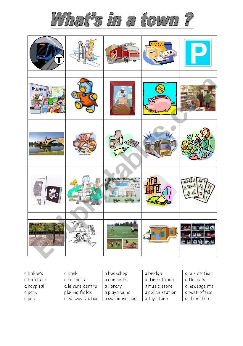 Whats in a town? worksheet