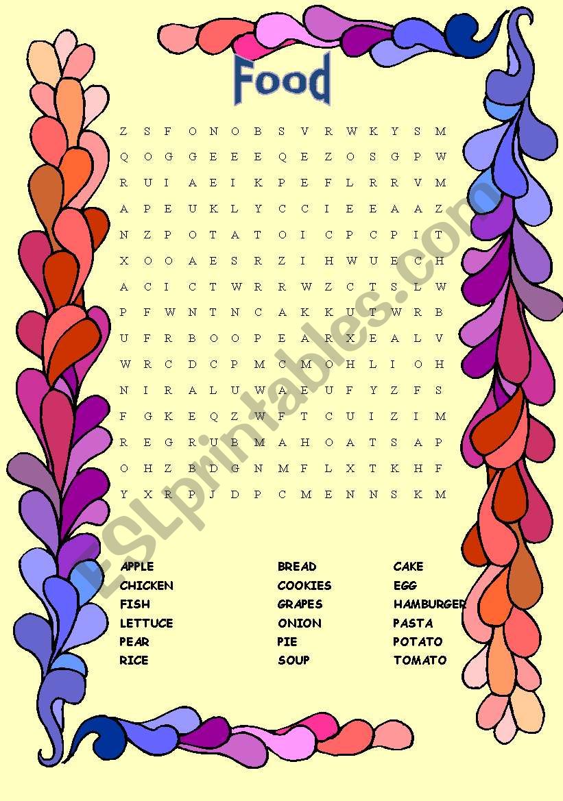 Wordsearch Food worksheet