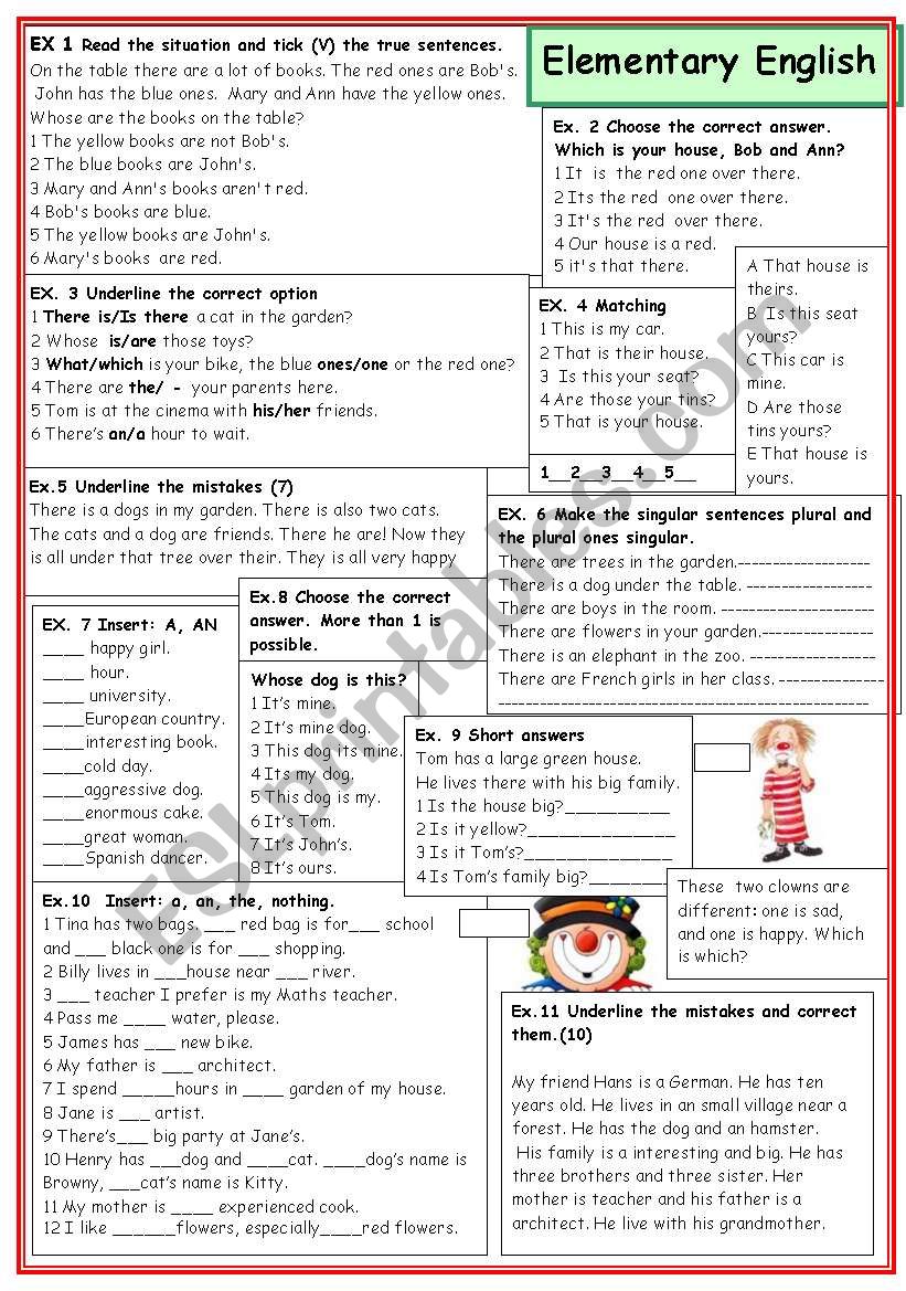 Elementary English worksheet