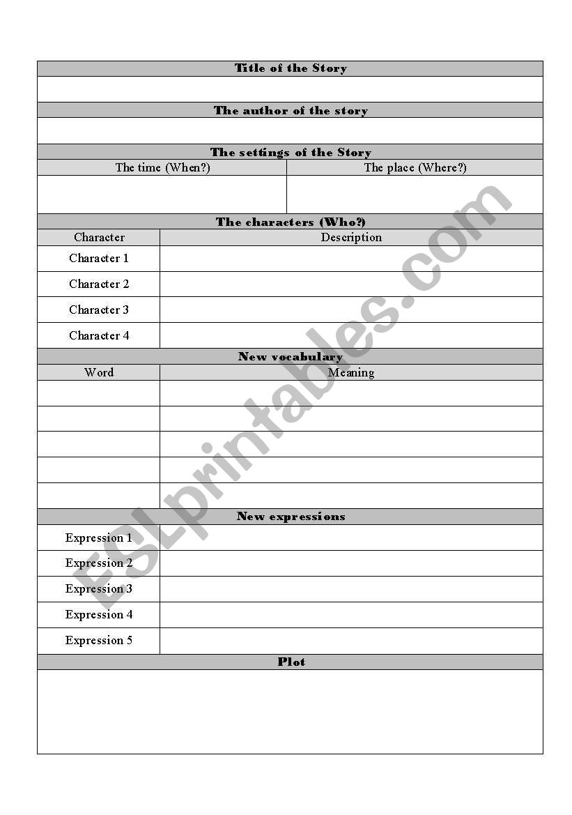 Reading Worksheet for begginers ( Elements of a Short Story ) 