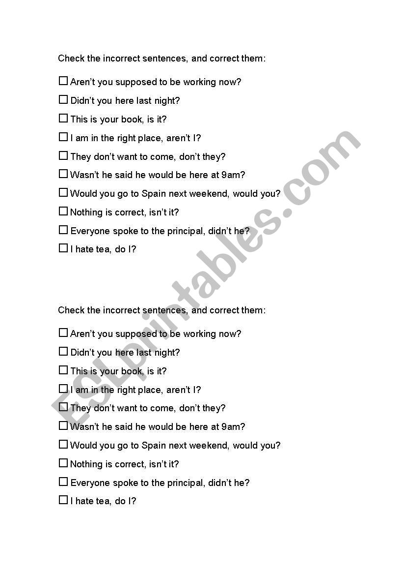 Tag and negative questions worksheet