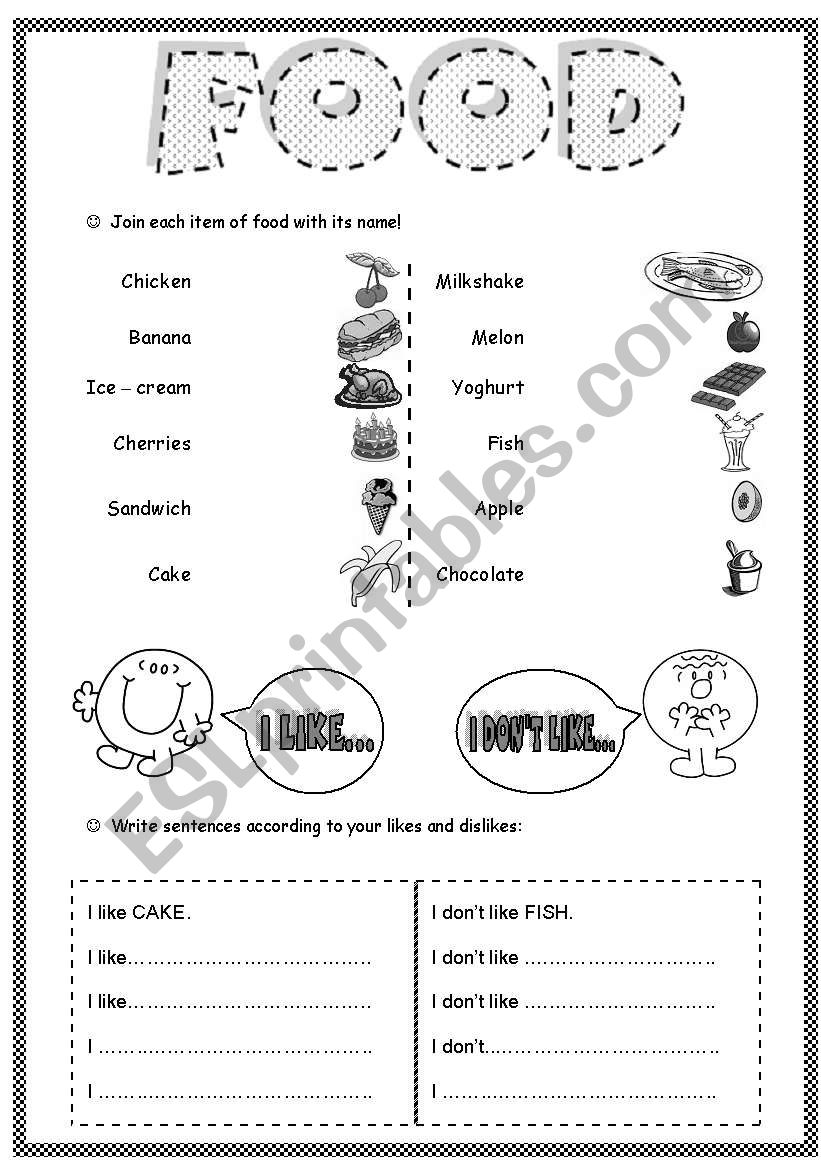 Food: Likes and dislikes worksheet