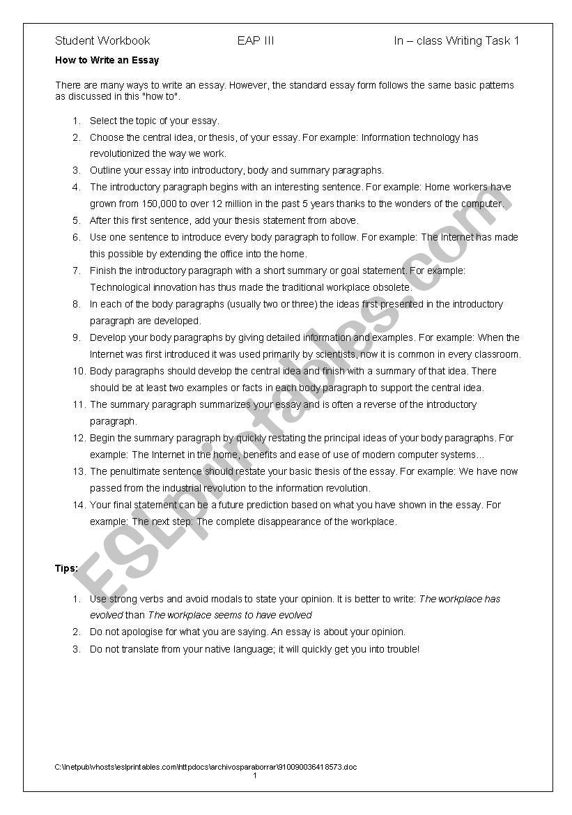 How to write an Essay for English for Academic Basic Level 3 